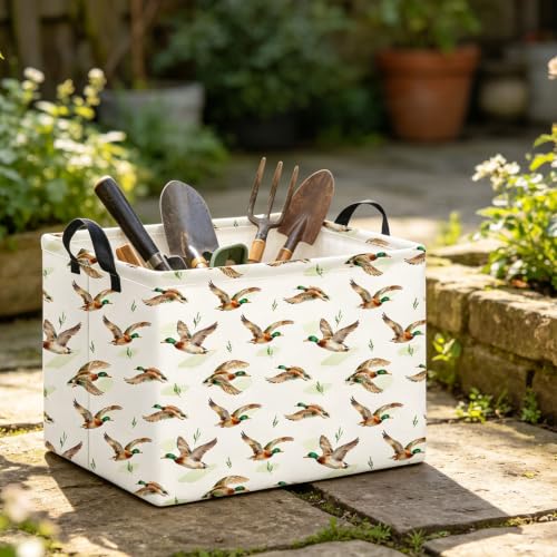 Image of Rectangle Storage Basket with Handles,Collapsible Storage Bin,Books Box,Gift Basket(Flying Mallard)