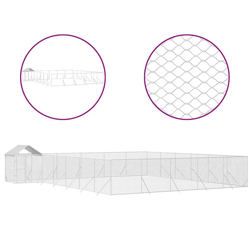Zewnętrzna buda dla psów z dachem, 12 x 12 x 2,5 m, stal ocynkowana, dla szczeniaków, zwierząt domowych, bezpieczny kojec