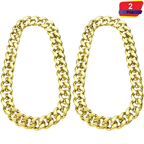 Tatuo 2 Pieces Big Hip Hop Gold Color Chain Chunky Chain Necklace for Men, Faux Gold Chain for Costume Jewelry Rapper 90s Punk Style (32 Inch Chunky Necklace)