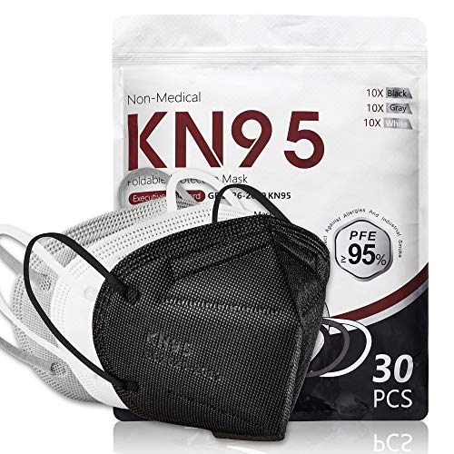 30 Pack KN95 Disposable Face Mask, 5-Ply Protection Breathable Cup Dust Masks for Men Women, Protection Against PM2.5 Dust. Pollen and Haze-Proof with Elastic Earloops and Nose Bridge Clip K-N95