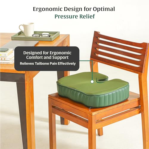Image of The White Willow Coccyx Orthopedic Medical Grade Foam Seat Cushion for Lower Back Pain, Sciatica, Tailbone & Hip Pain Relief- Above 50Kg Body Weight, Car Seat Cushion, Green (18 inch L x 14 inch W x 3 inch H)