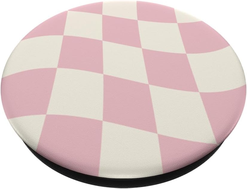 Danish Pastel Aesthetic Pink Checkered PopSockets Adhesive PopGrip - Image 2