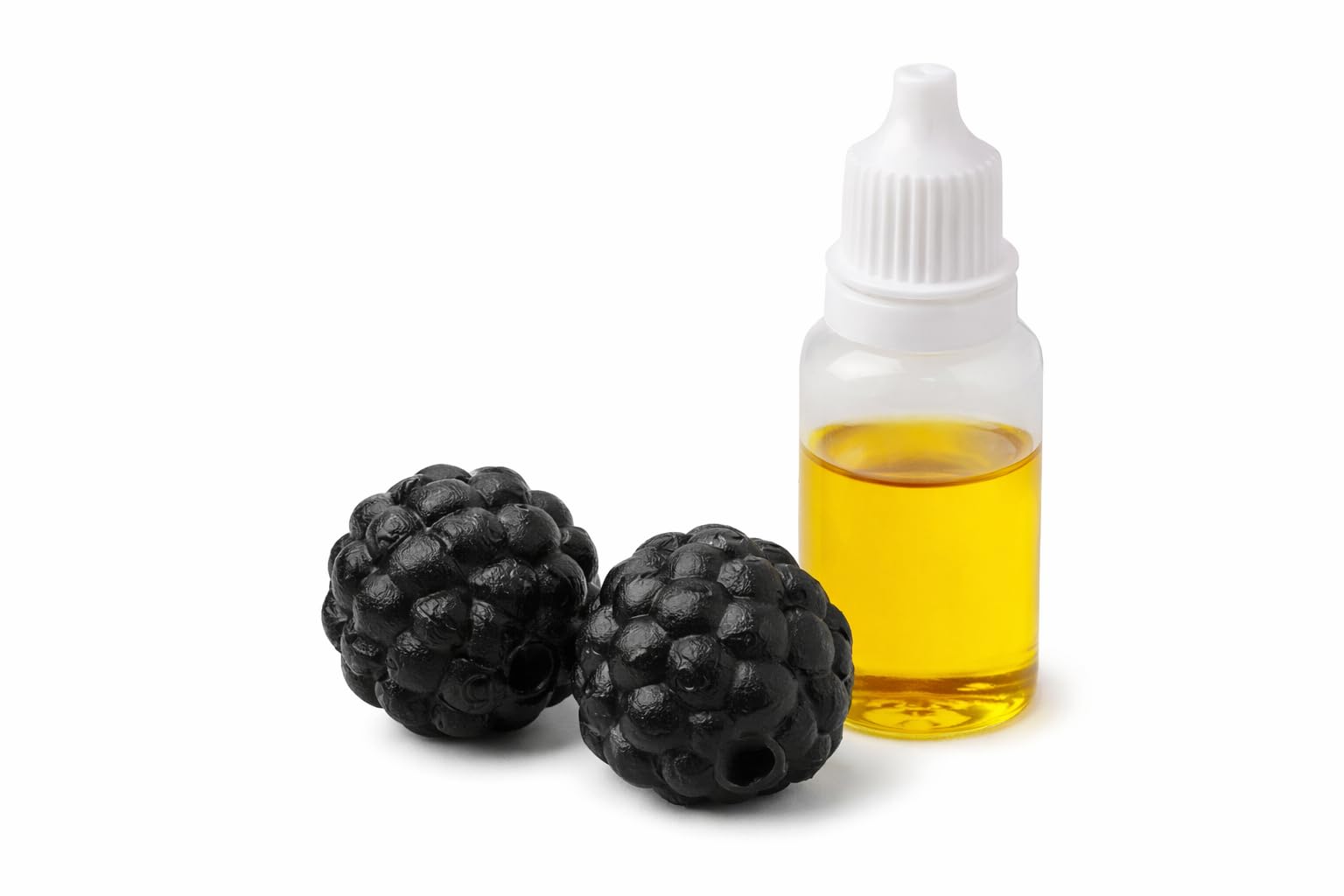 Generico Set d'entraînement truffe pour chiens - 2 truffes fausses noires + huile truffe - Kit complet Nose Work - Truffe d'entraînement réutilisable en plastique - Ø 36 × 37 mm