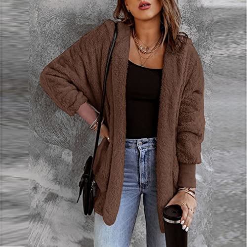 Vests For Women, Homewear Long Sleeve Classic Outerwear For Women New Years A Line Solid Pocket Hoodie Windproof Hooded Loose Puffy Coats For Women Brown #TOP1