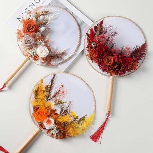 Kit Abanico Redondo Chino con Flores Secas DIY miniatura 2