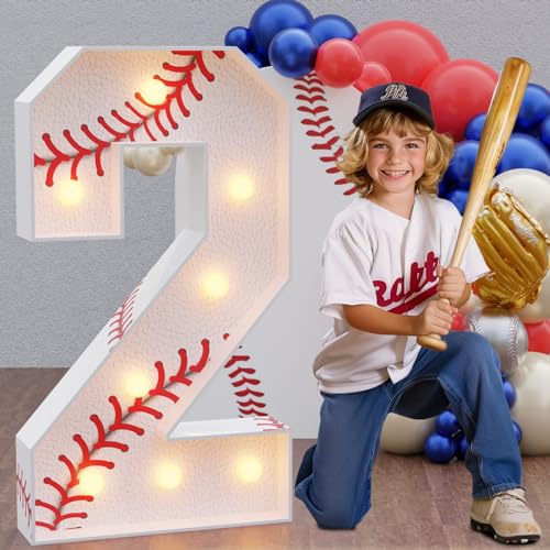 Image of Imprsv Baseball Birthday Decorations, 3ft Marquee Numbers 2 Party Decor
