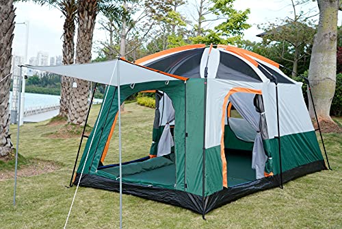 Ktt Large Tent 4~6 Person,Family Cabin Tents,2 Rooms,Straight Wall,3 Doors And 3 Window With Mesh,Waterproof,Big Tent For Outdoor,Picnic,Camping,Family,Friends Gathering. (Green) #TOP6