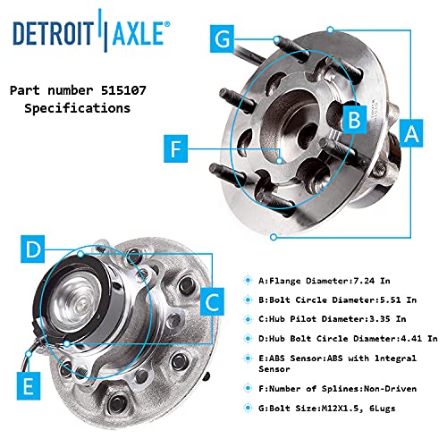 Image of Detroit Axle - RWD Front Wheel Bearing Hubs for Chevy Colorado GMC Canyon, Isuzu i-280 i-290 i-370, Bearing Hub Replacement Wheel Bearing and Hubs Assembly [w / ZQ8 Package]