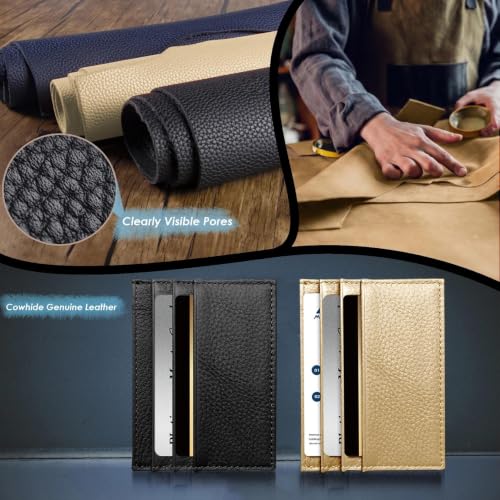 Image of Pack of 2, Genuine Leather Credit Card Holder, Small Wallet Black & Beige