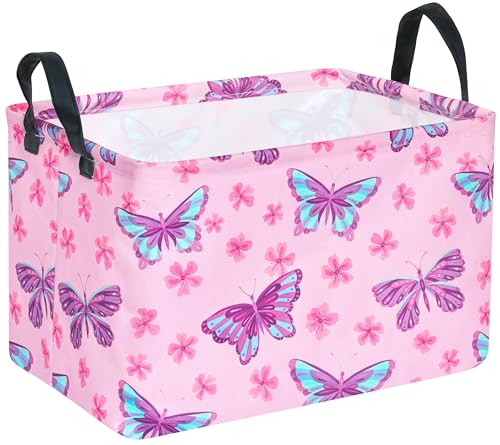 HUAYEE Rectangle Girls Storage Bin Baby Laundry Hamper Storage Basket Fabric Organization Basket Toy Box Nursery Hamper for Clothes Toys Gift Basket With Handle