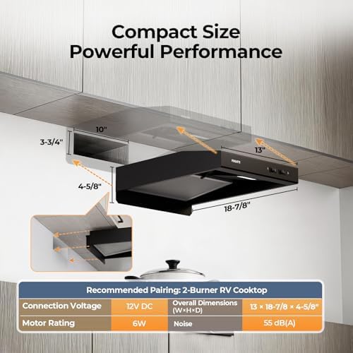 FOGATTI RV Range Hood Vent 13In Ducted 12V DC, 96CFM High Volume, LED Light — view 8