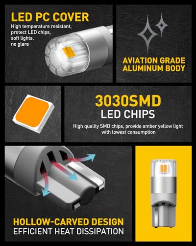 Image of AUXITO 194 LED Bulbs Amber Yellow, Super Bright 1:1 Size, 168 175 2825 W5W T10 Car Bulbs for Dome Map Door Courtesy License Plate Lights Parking Side Marker Cornering Trunk Lights (Pack of 2)