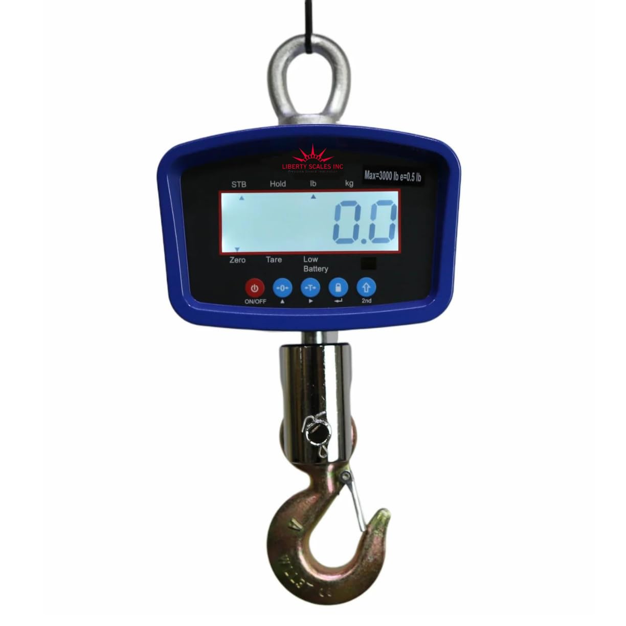 Liberty LS-924 Medium General Purpose Crane Scale for Luggage Weight Suitcase Hunting Farm Bike Bow Fish Weight Fishing Scale, Digital Hanging Scale (LCD Display) (3000 lb x .5 lb)