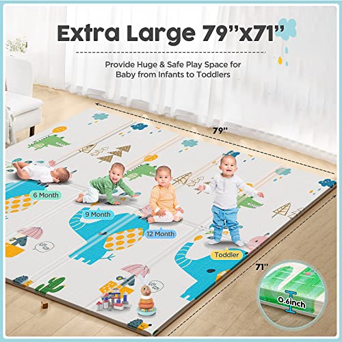 Gimars Xl Bpa Free 0.6 In Foldable Baby Play Mat, Waterproof Padded Foam Floor Baby Crawling Mat, Reversible Portable Play Mat For Babies And Toddlers, Infants,Boys,Girls Indoor Outdoor Use (79" X71") #TOP2