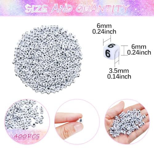 Image of Amaney 400pcs Number Beads Square White Acrylic 6x6mm Mixed Number Beads Acrylic Plastic Cube Shape Loose Beads