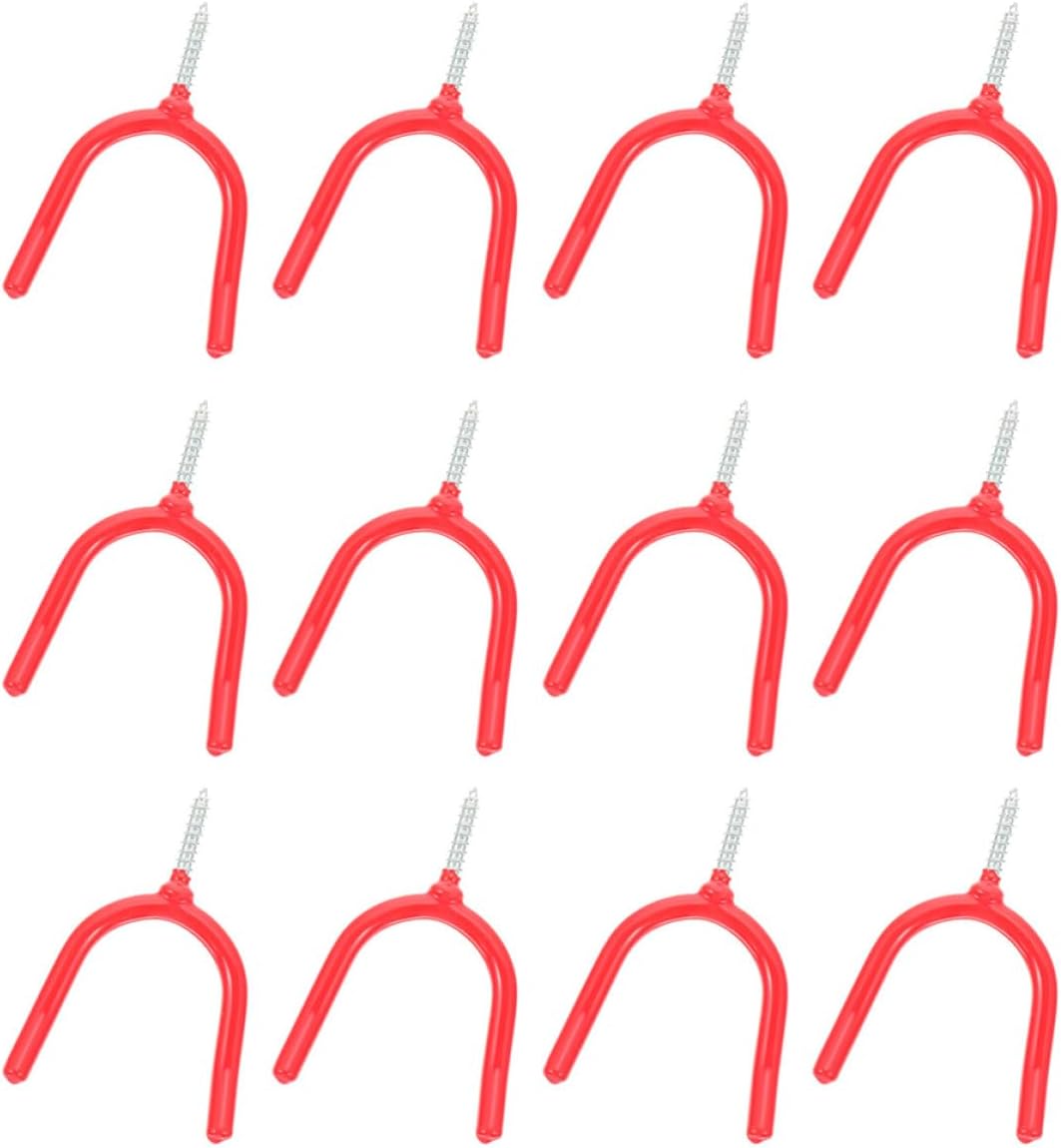 DOITOOL 12pcs Red Steel Vinyl Garage Tool Hooks for Garden Storage