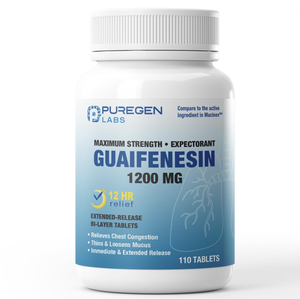 - Mucus Relief 12 Hour Extended Release Guaifenesin 1200mg Maximum Strength | Value Size 110 Count | Chest Congestion Expectorant Tablets