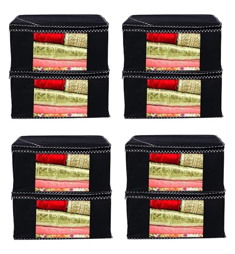 Image of AI ANKIT INTERNATIONAL Saree Cover Bag /Solid Black Clothes Storage Bag /Saree Covers For Storage /Pack of 8