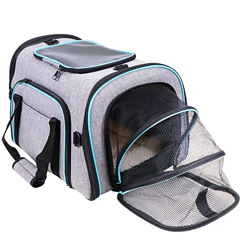 KEESIN Sac de transport pliable pour chat, sac de transport extensible en maille respirante pour animal domestique, sac de voyage pour chiots, chiens, chats avec couverture et bandoulière