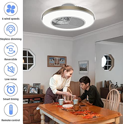 Jhhf Ceiling Fan With Lights Remote Control,Dimmable Fan Lighting, 20'' Enclosed Bladeless Fan, Semi Flush Mount,2.4Ghz Wi-Fi Bluetooth&App Controlled Works With Alexa And Google Assistant (Ash Gold) #TOP5