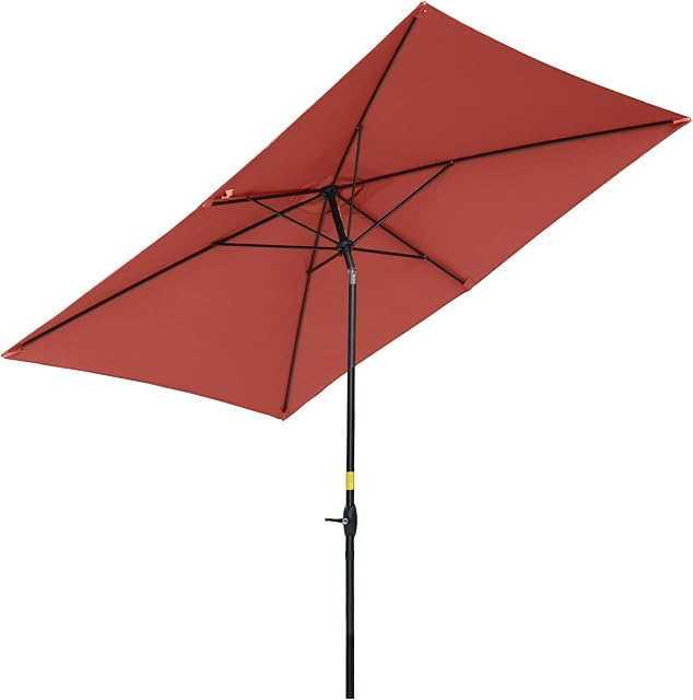 Outsunny 2 x 3(m) Garden Parasols Umbrellas Rectangular Patio Market Umbrella Outdoor Sun Shade w/Crank & Push Button Tilt, 6 Ribs, Aluminium Pole