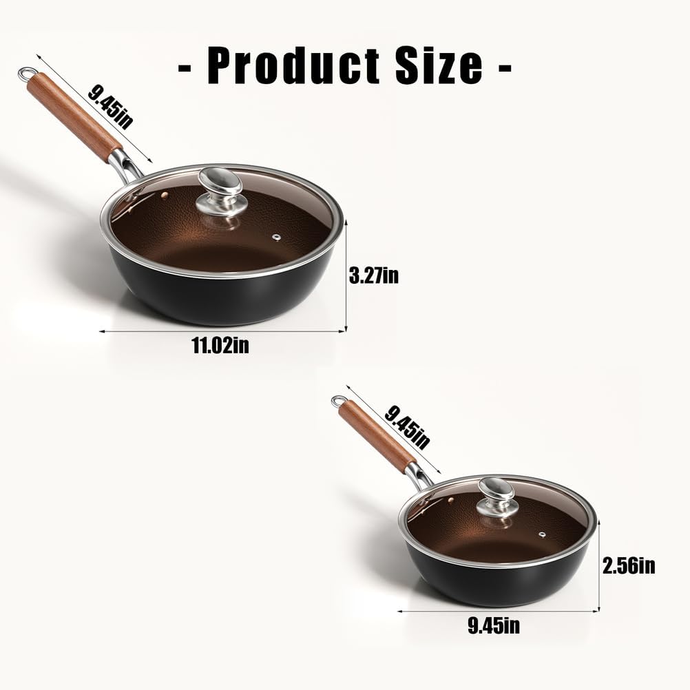 Titanium Hammered Pan Pro with Lid, Multifunctional Ultra-Durable Scratch-Resistant Non Stick,Even Heating for Cooking with All Cooktops,9.45IN