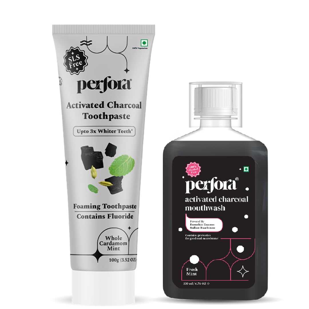 Perfora Activated Charcoal Toothpaste & Mouthwash Combo | SLS, Titanium Dioxide & Alcohol Free | Bamboo Charcoal For 3x Whiter Teeth | Enamel Safe Teeth Whitening Toothpaste for Men & Women -Pack of 2 (B0D9SGMYKL) Amazon Price History, Amazon Price Tracker