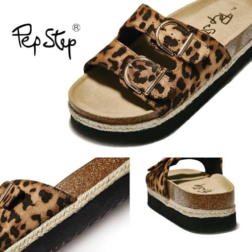 Image of PepStep Slide Sandals for Women with Soft Cork Footbed and Strap, Ladies Fashion Platform Slide Sandals Comfortable Slip On Style