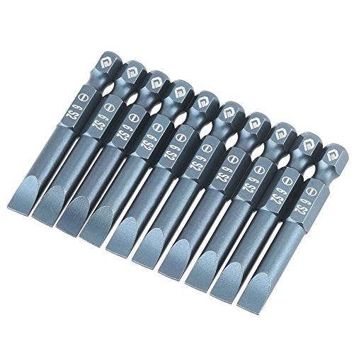 10Pcs 50Mm Slotted Screwdriver Bits Set Magnetic Flat Head 1/4 Inch Hex Shank,S2 Alloy Steel H6.3 * 50*Sl6Mm #TOP5