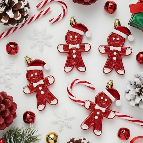Image of Crackles Red Gingerbread Ornaments with Gold Glitter (Set of 4) | Christmas Tree Hanging Decorations | Festive Xmas Decor for Home, Office & Party, Decorations for X mas Parties