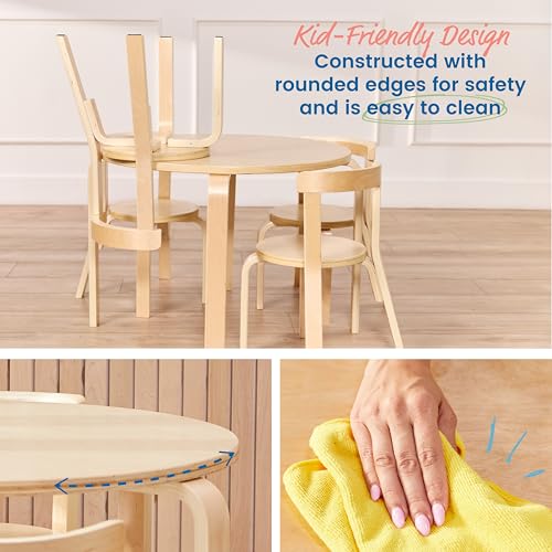 Image of ECR4Kids Bentwood Table and Curved Back Chair Set, Kids Furniture, Natural, 5-Piece