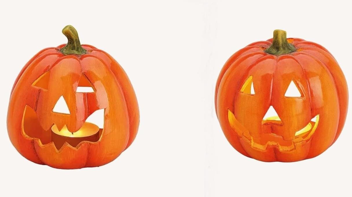 Juego De 3 Portavelas De Calabaza Halloween – Terracota Pintada A Mano, 3 Tamaños, Decoración Otoño