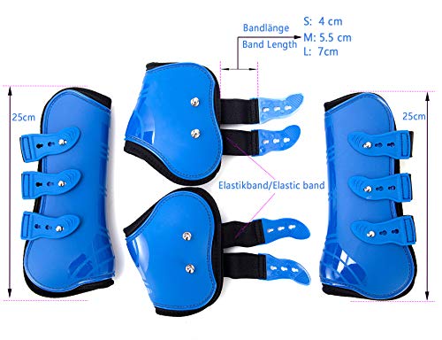 Merauno Horse Gaiters Set of 4 Tendon Protectors Fetlock Horse Jump Protection Front Rear Pair Robust Elastic PU Shell Neoprene Button Closure 2 works for Men and Women (M(VB) - Image 3