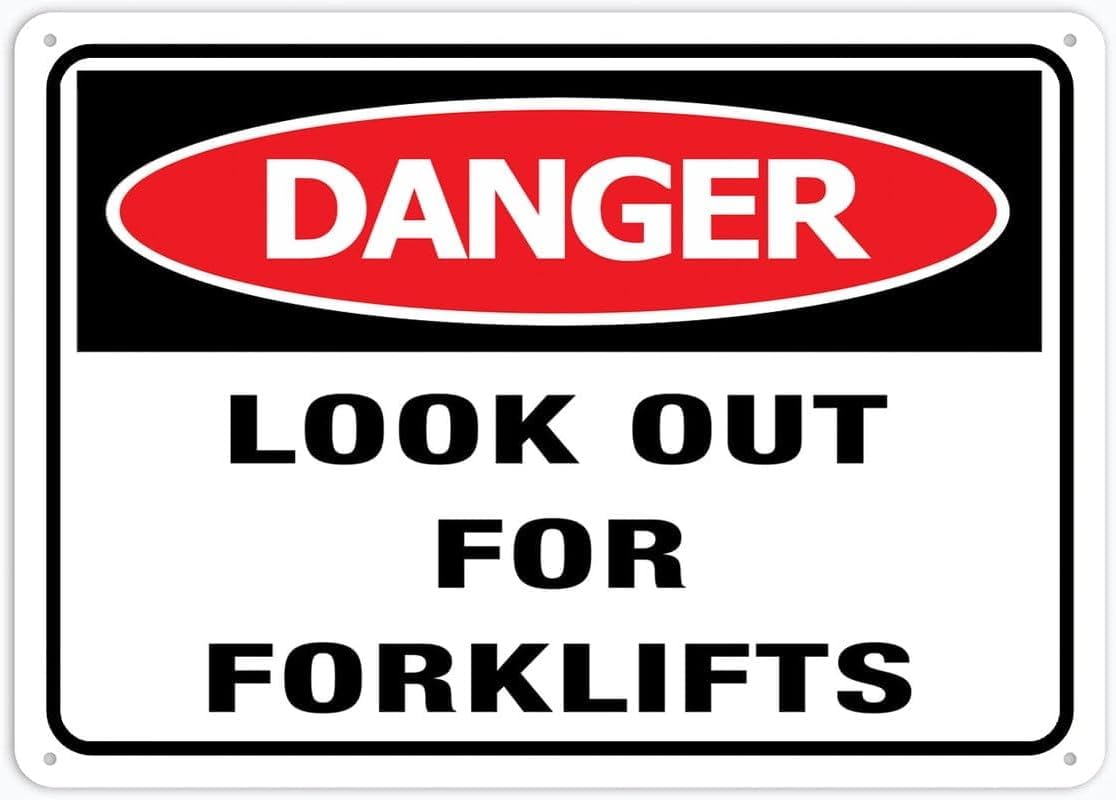 Danger Look Out for Forklifts Rust Free Aluminum Tin Sign - Warning Decor with Pre-Drilled Holes for Indoor-Outdoor Warehouse, Factory, Construction Site - 8x12 Inch​