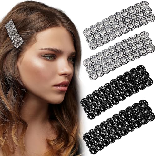 HINZIC 4Pcs Rhinestone Snap Hair Clips Shining Crystal