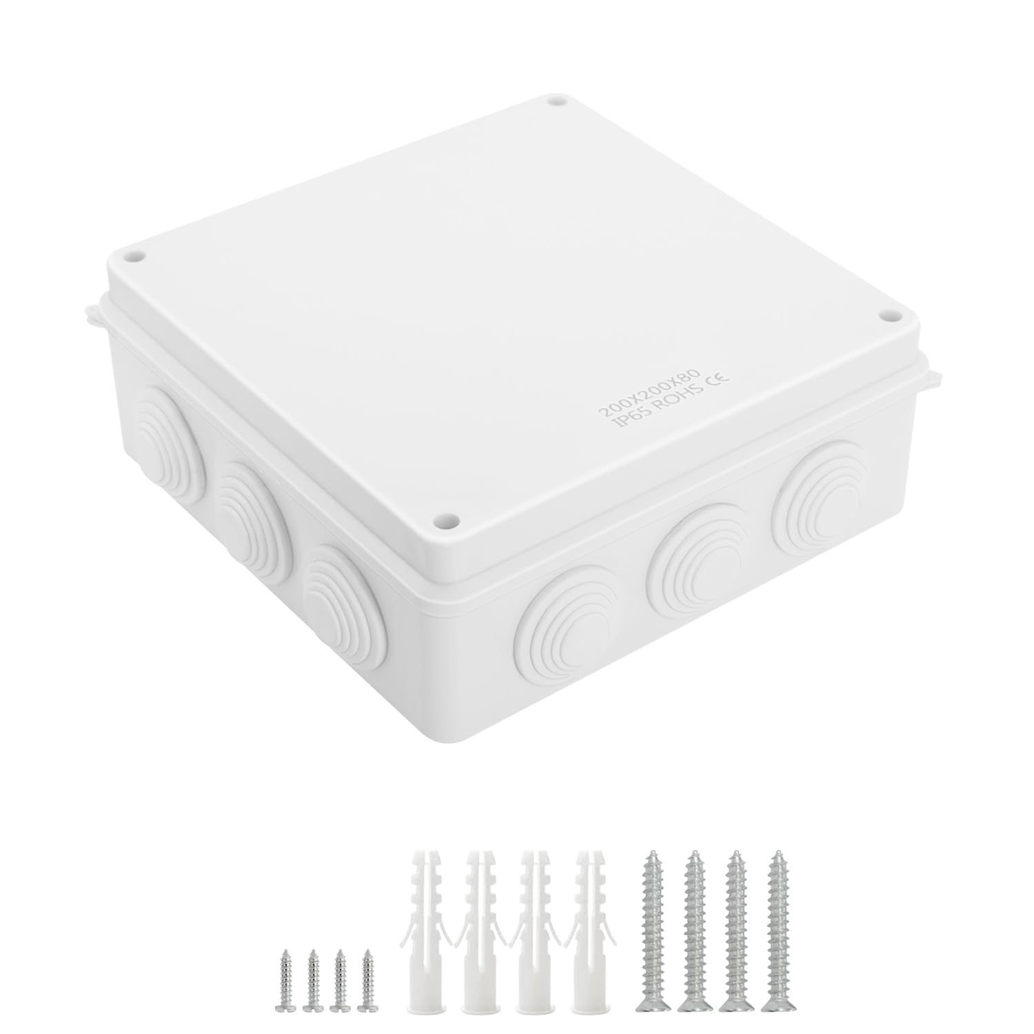 LeMotech ABS Plastic Dustproof Waterproof IP65 Junction Box Universal Electrical Project Enclosure White 7.9 x 7.9 x 3.1 inch (200 x 200 x 80 mm)