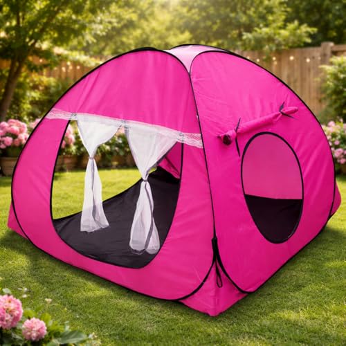Image of Foldable Play Tent House Big SizelPop-Up Indoor & Outdoor Playhouse for Girls Boys| Multi Purpose Tent House for Kids Boys 3 to 10 Years with Fun Patterns Easy Setup & Portable (Pink)