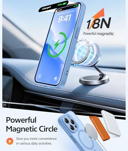 Image of FNTCASE for iPhone 14 Pro Case: [Compatible with Magsafe] Translucent Matte Cases with [Full Camera Protection] [Screen Protector] Military Grade Shockproof Protective Phone Cover - Light Blue