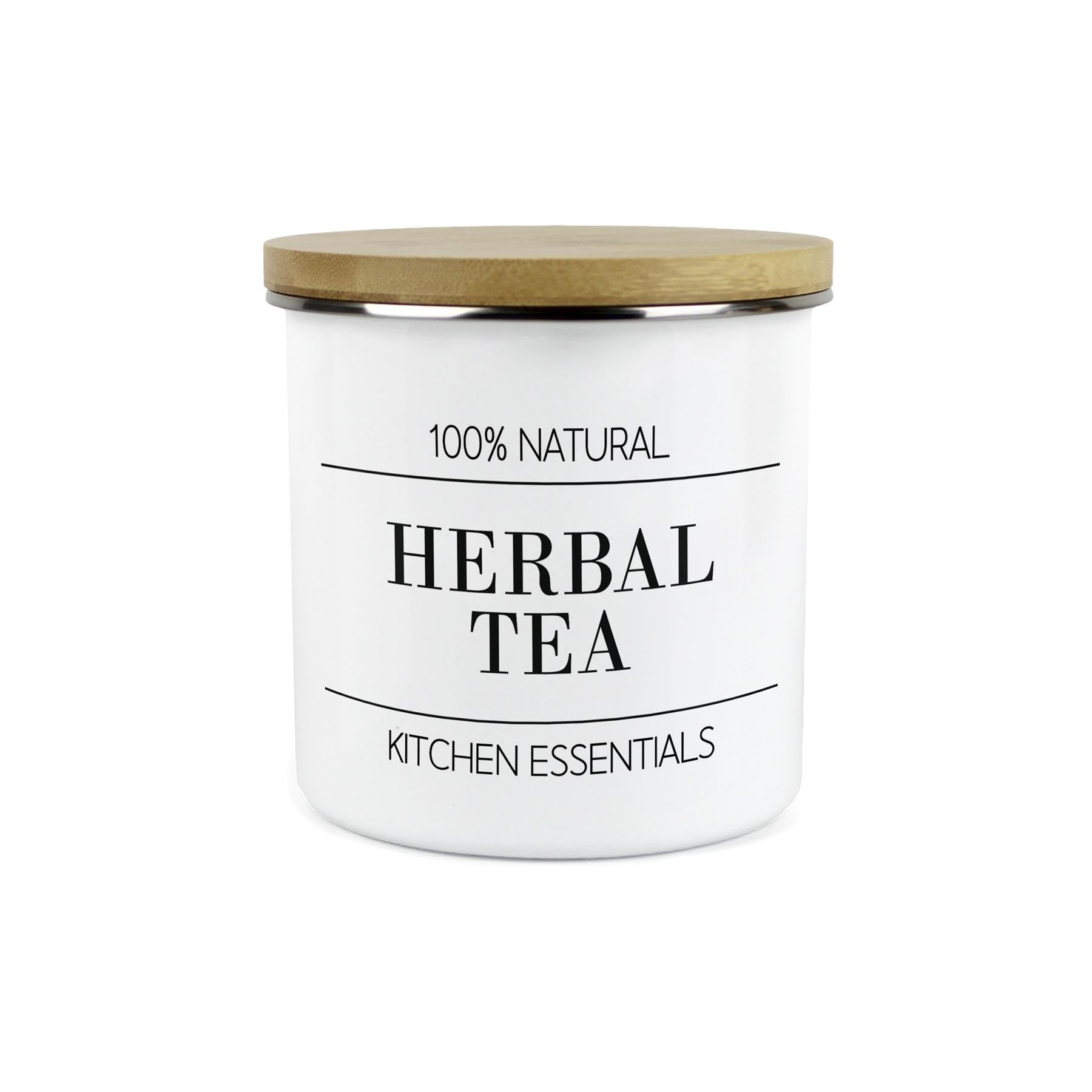 Purely Home Herbal Tea Minimalist Kitchen Essentials Storage Canister - Modern Black & White Decor - 1.2L Enamel Hot Drinks/Food Storage Container