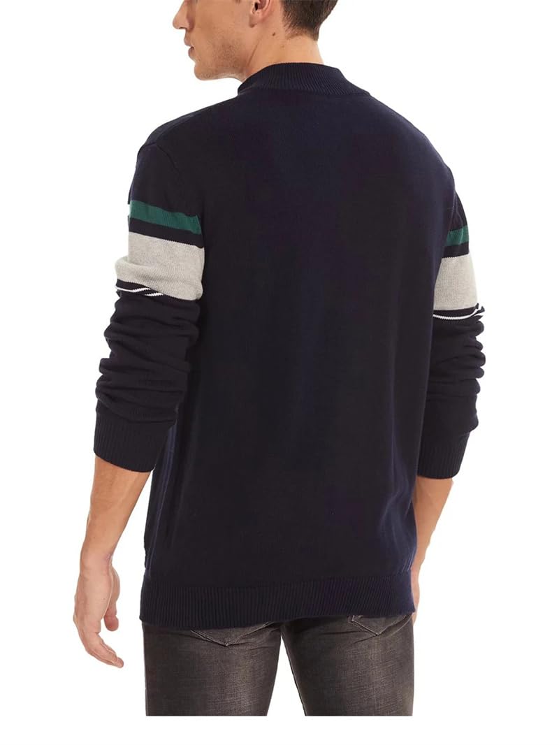 Dninmim Suéter de hombre con cremallera frontal casual a rayas suéter tops otoño invierno sudaderas