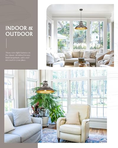 Image of FEMILA 18 inch Outdoor Pendant Lights for Porch, 2 Pack, Farmhouse Pendant Light, Barn Vintage Hanging Light Fixture for Kitchen Island, Adjustable Height,Oil Rubbed Bronze Finish, 4FY15-MP-L-2 ORB