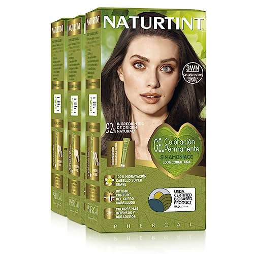 Naturtint | Coloración sin amoniaco | 3WN Castaño Oscuro Radiante Natural | 100% cobertura de canas | Ingredientes vegetales | Color natural y duradero | Pack de 3