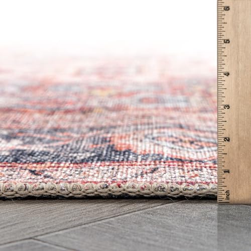 Rugshop Vintage Bordered Machine Washable Non Slip Area Rug Ideal for Living Room, Bedroom,Kitchen,Entryway,Dining Room,Office 2'6" x 7' Red