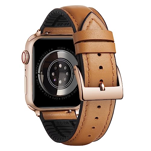 Image of BINLUN Leather Silicone Bands Compatible with Apple Watch 38mm 40mm 41mm 42mm 44mm 45mm 46mm 49mm Sweatproof Replacement Strap for iWatch 11 /10 /9 /8 /7 /6 /5 /4 /3 /2 /1 /Ultra /SE Men Women