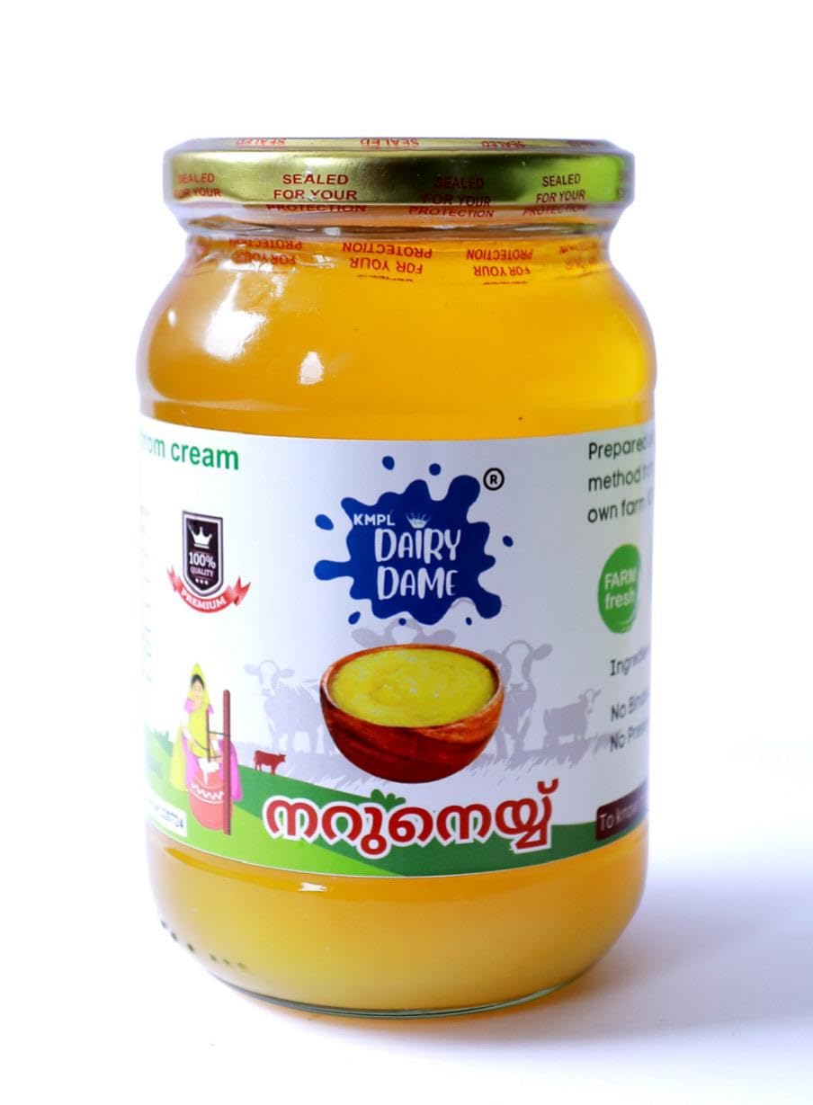 Dairy Dame Traditional Cow Ghee from Kerala | Naruney | Ayurveda enriched | 500 ml | Farm Product | Lab tested for purity | Cultured From Curd | Curd-Churned Bilona Ghee | Glass Jar