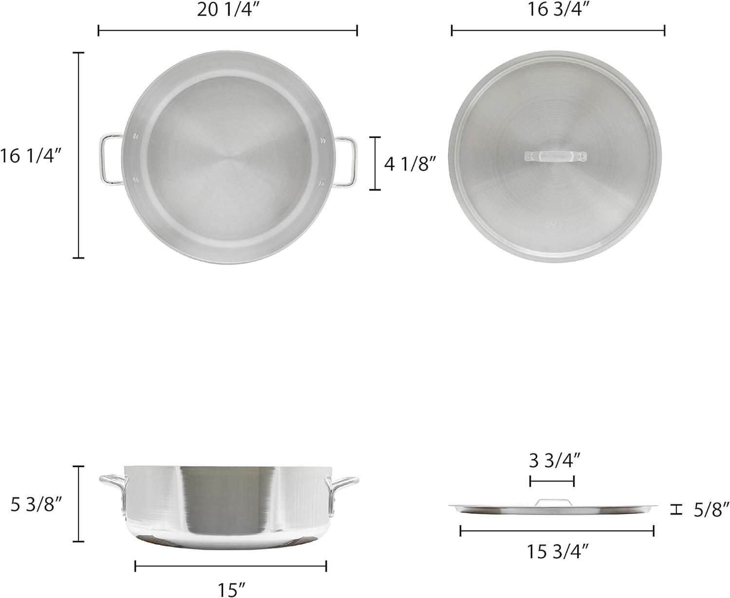 TrueCraftware Olla de aluminio de 20 cuartos de galón con tapa, sartén de peso pesado, perfecta para asar, hornear, saltear y freír con cubierta de sartén
