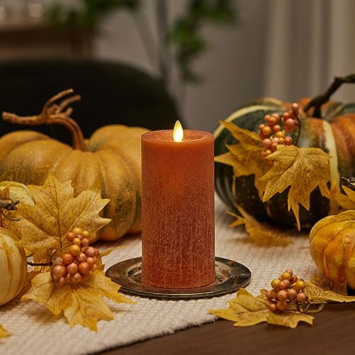 Image of Luminara Sea Glass Flameless Candle, Adobe 3 inch x 6.5 inch, Moving LED Flame Pillar with Timer, Battery Operated, Real Wax, Unscented Home Decor