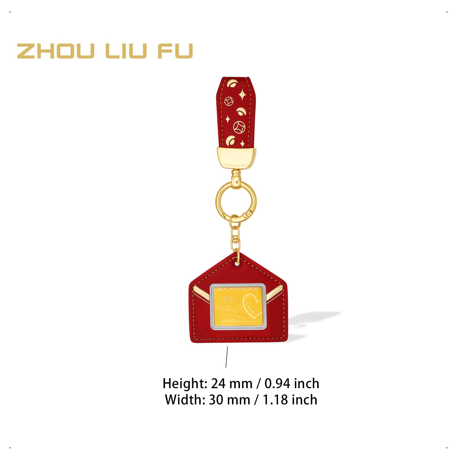 ZHOU LIU FU 24K Gold Anhänger Schlüsselanhänger Herz Charm Schmuck