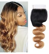 1b27 Ombre Closure 4x4 Free Part 12 Inch Black To Honey BlondeClosure Brazilian Human Hair Preplu...