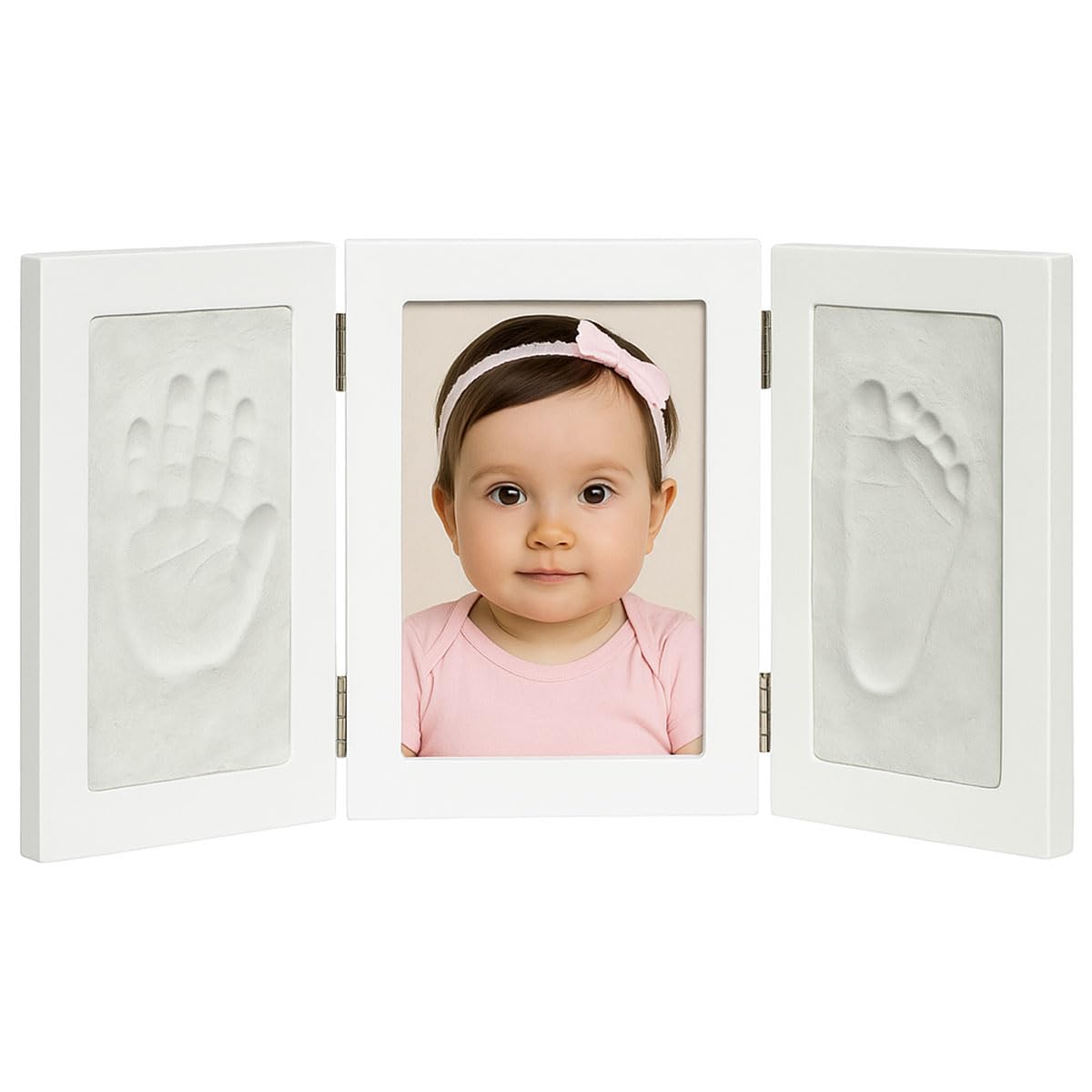Cadre bébé empreintes céramique blanche et bois MDF décoration de chambre